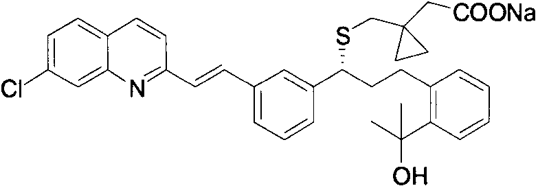 Chemical structure of Montelukast Sodium showing the critical side chain attachment