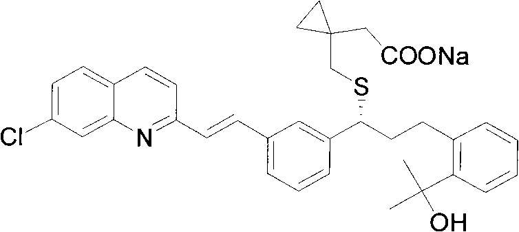 Chemical structure of Montelukast Sodium showing the chloro-quinoline and cyclopropane acetic acid moieties