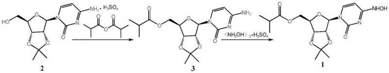 One-pot reaction scheme converting Compound 2 to Compound 3 and finally to Mopiravir Intermediate Compound 1