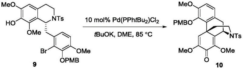 Intramolecular oxidative dearomatization Heck reaction scheme forming the morphine core