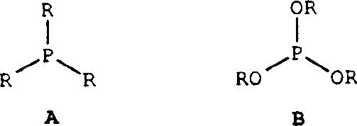General structure of phosphine and phosphite ligands showing phosphorus atom coordination