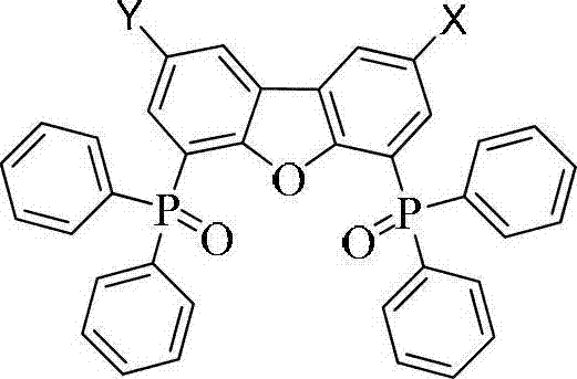 General structural formula of multifunctional modified dibenzofuryl bisphosphine oxide compounds showing variable substituents X and Y