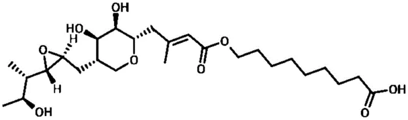 Chemical structure of Mupirocin (C26H44O9) showing functional groups relevant to pH-dependent solubility