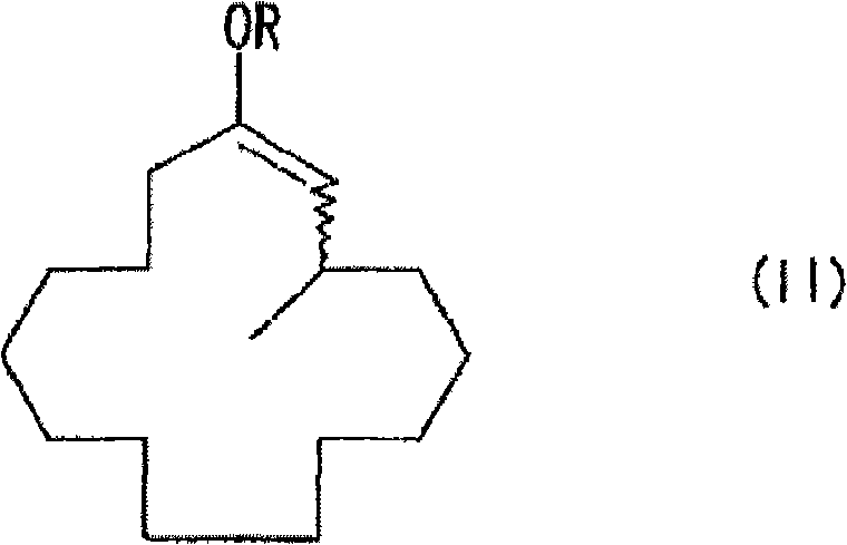 Structure of the 3-methyl-1-cyclopentadecene derivative (Formula II) formed via enol trapping