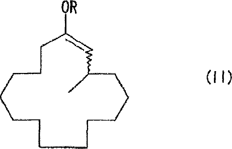 General formula (II) representing the stable 3-methyl-1-cyclopentadecene derivative intermediate with an OR protecting group.