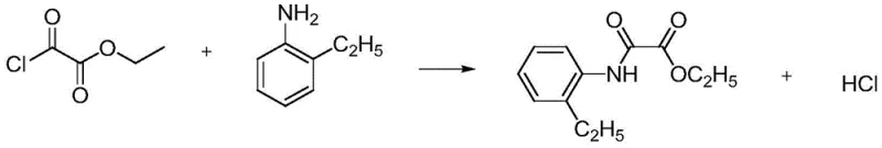 Synthesis of oxamide ester intermediate via reaction of oxalyl chloride ethyl ester and o-ethylaniline