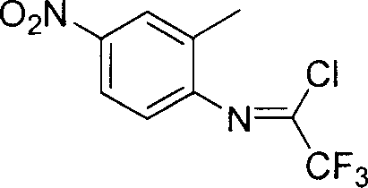 Chemical structure of N-(2-methyl-4-nitrophenyl)-2,2,2-trifluoroacetimidoyl chloride showing the trifluoromethyl and nitro substituents