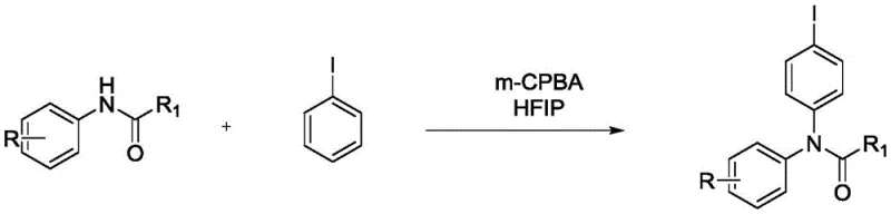 General reaction scheme for m-CPBA promoted para-amination of iodobenzene with substituted acetanilides