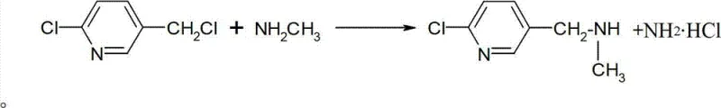 Reaction scheme showing the nucleophilic substitution of 2-chloro-5-chloromethylpyridine with methylamine to form N-(6-chloro-3-picolyl)-methylamine