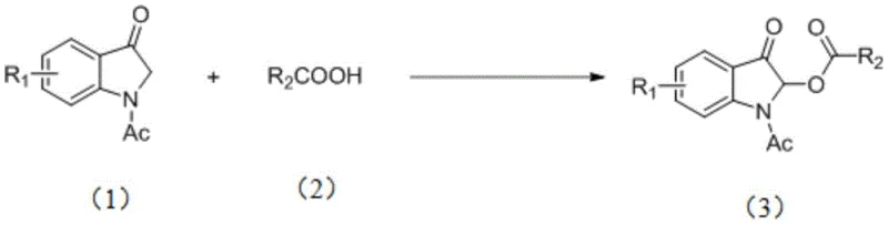 General reaction scheme for KI-catalyzed C2-acyloxylation of N-acetyl-3-oxindoles