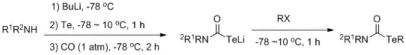 Conventional synthesis of tellurocarbamates using BuLi, Te powder, and toxic CO gas at -78°C