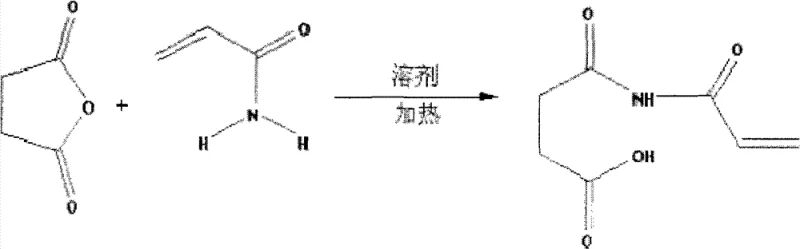 Acylation reaction equation showing succinic anhydride reacting with acrylamide