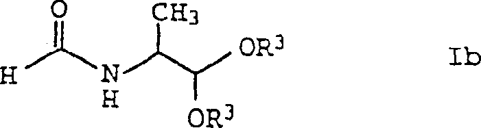 Chemical structure of N-formyl-amino acetal (Formula Ib) highlighting the acetal functionality suitable for oxazole synthesis