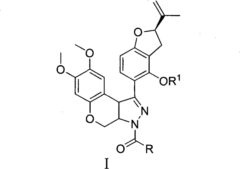 General chemical structure of N-acylpyrazole roten ether Formula I showing variable R and R1 groups