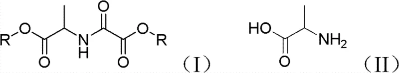 General reaction scheme showing the conversion of Alanine (Formula II) to N-alkoxyoxalyl alanine ester (Formula I) using bisulfate catalysis
