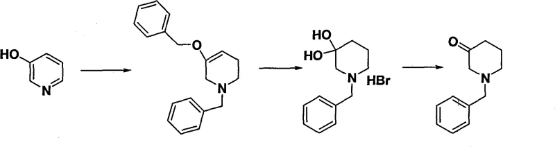 Prior art synthesis of piperidone derivatives from pyridine showing expensive reagents
