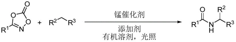 General reaction scheme for photocatalytic synthesis of N-alkyl amides using manganese catalyst