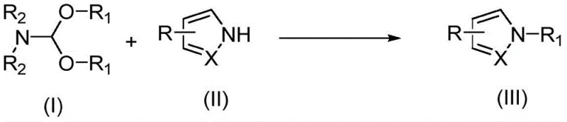 General reaction scheme showing N-alkylation of N-H heterocycles using N,N-dimethylformamide dialkyl acetal