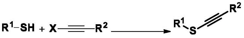 Conventional synthetic method requiring sulfhydryl-containing substrates reacting with alkynyl metal reagents