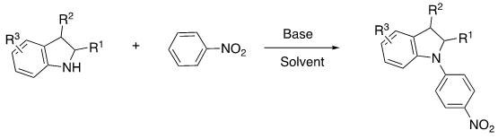 General reaction scheme for metal-free CDC coupling of indolines and nitrobenzenes