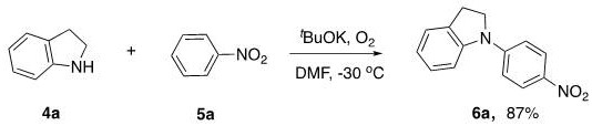 Specific synthesis example of 1-(4-nitrophenyl)indoline showing high yield