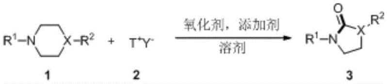 General reaction scheme showing the conversion of N-aryl saturated cyclic amines to N-aryl lactams using oxyammonium salts and oxidants