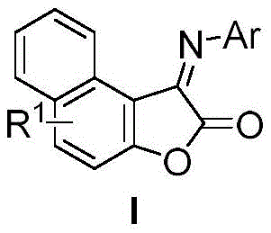 Chemical structure of N-aryl naphthofuranone imine derivatives showing variable R1 and Ar substituents