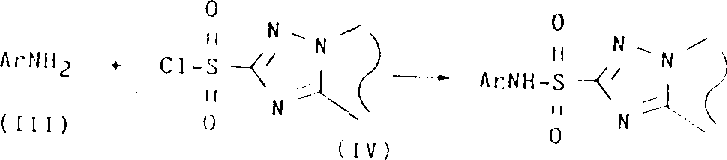 Conventional reaction of arylamine with triazolopyrimidine sulfonyl chloride