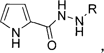 Molecular structure of pyrrole-2-hydrazide ligand showing core heterocyclic framework with variable R substituent position