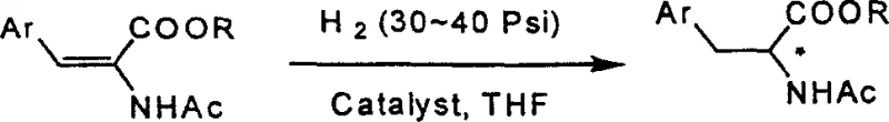 Conventional asymmetric hydrogenation route using Rh catalyst under high pressure