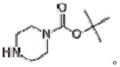 Chemical structure of N-Boc piperazine showing the piperazine ring with a tert-butoxycarbonyl protecting group