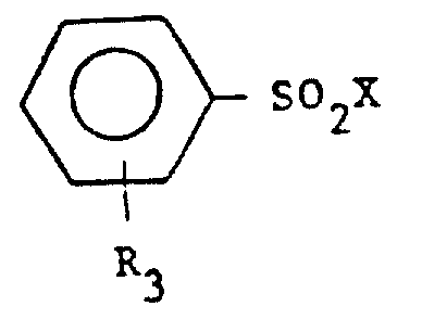 General structure of aryl sulfonyl halide reactant showing benzene ring with SO2X group and R3 substituent