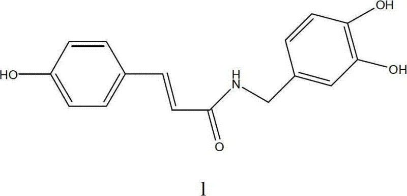 Chemical structure of N-Coumaroyldopamine showing the catechol and cinnamoyl moieties