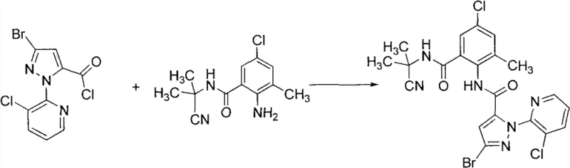 Specific synthesis reaction for Compound 14 showing high yield without acid acceptor