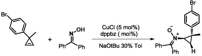 Reaction scheme for Example 1 showing synthesis of N-cyclopropyl nitrone using CuCl and dppbz ligand