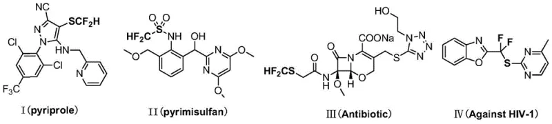 Examples of bioactive molecules containing the SCF2H group including pyriprole and pyrimisulfan
