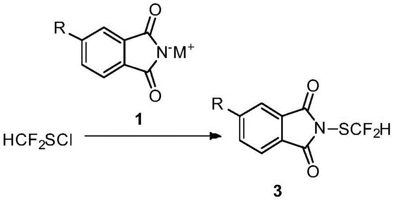 General reaction scheme showing the coupling of phthalimide salt with difluoromethylthio chloride