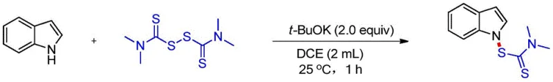 Specific synthesis example of N-dithiocarbamate indole from indole and tetramethylthiuram