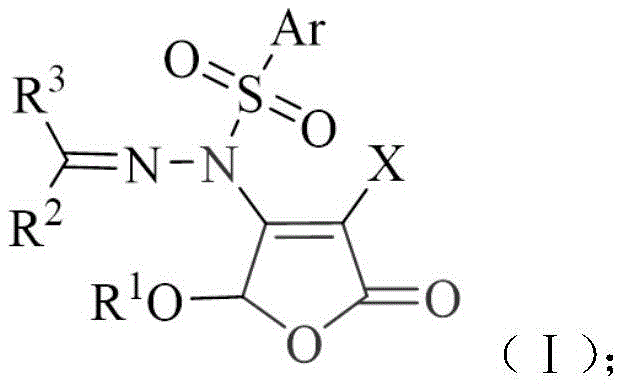 General Formula I of N-furanone arylsulfonyl hydrazone compounds showing variable substituents