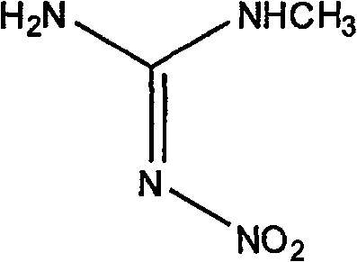 Chemical structure of N-methyl N'-nitroguanidine showing the nitroguanidine backbone essential for neonicotinoid activity