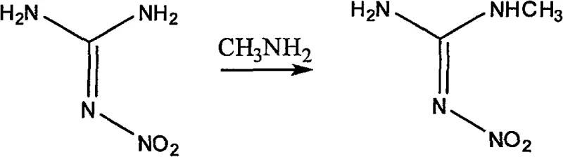 Conventional synthesis route using nitroguanidine and methylamine highlighting high raw material costs