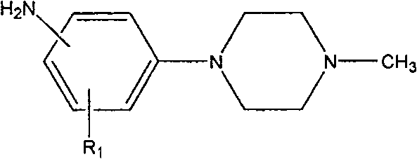 General chemical structure of N-methylpiperazine substituted aniline showing variable R1 substituents