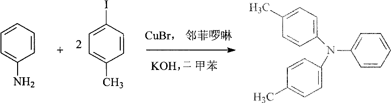Copper-catalyzed Ullmann coupling of aniline and p-iodotoluene to form N,N-bis(4-methylphenyl)aniline