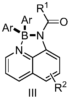 General structure of four-coordinate N,N-chelated diarylboronate compound III showing the core AQDAB scaffold