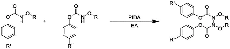 General reaction scheme showing N-alkoxycarbamate coupling with PIDA to form N-N compounds