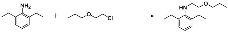 Reaction scheme showing the application of the auxiliary agent in synthesizing 2,6-diethyl-N-(2-propoxyethyl)aniline