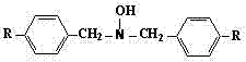 General chemical structure of N,N-dibenzylhydroxylamine derivative antioxidants showing variable R groups