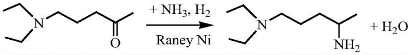 Reductive amination reaction of 5-diethylamino-2-pentanone to N,N-diethyl-1,4-pentanediamine