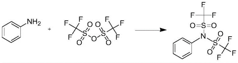 Conventional synthesis route using trifluoromethanesulfonic anhydride showing high cost and low yield limitations