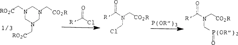 Conventional synthesis route using acid halides and phosphorous esters as described in EP-A-104 775